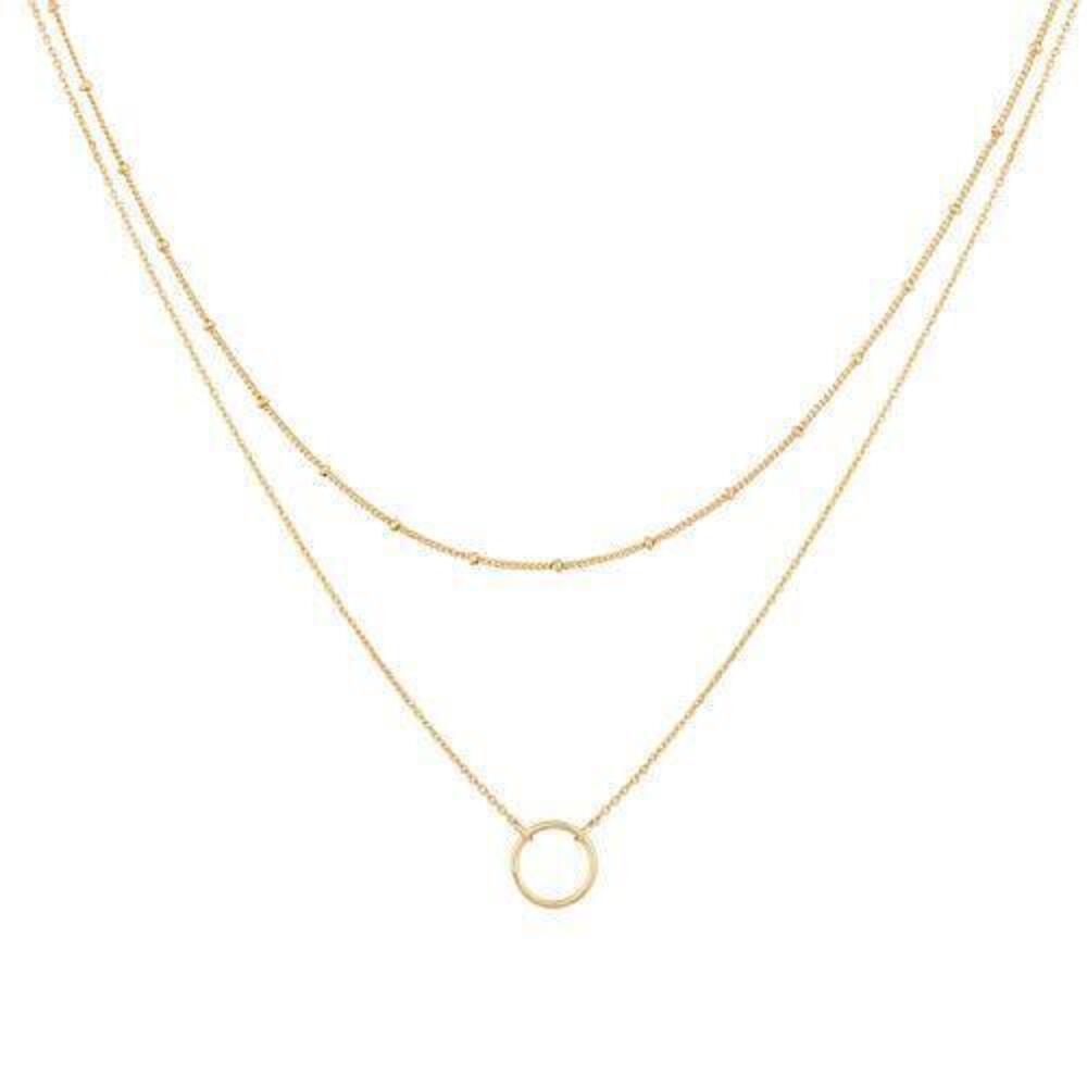 1353 Gold Layered Choker Necklace ,18K Gold Plated Cute Dainty Karma Round